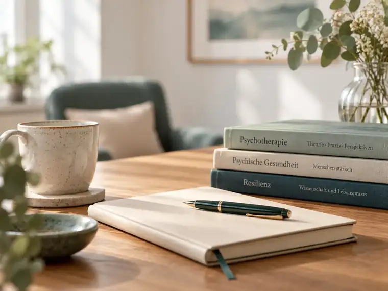 Notizbuch, Fachliteratur und Schreibutensilien